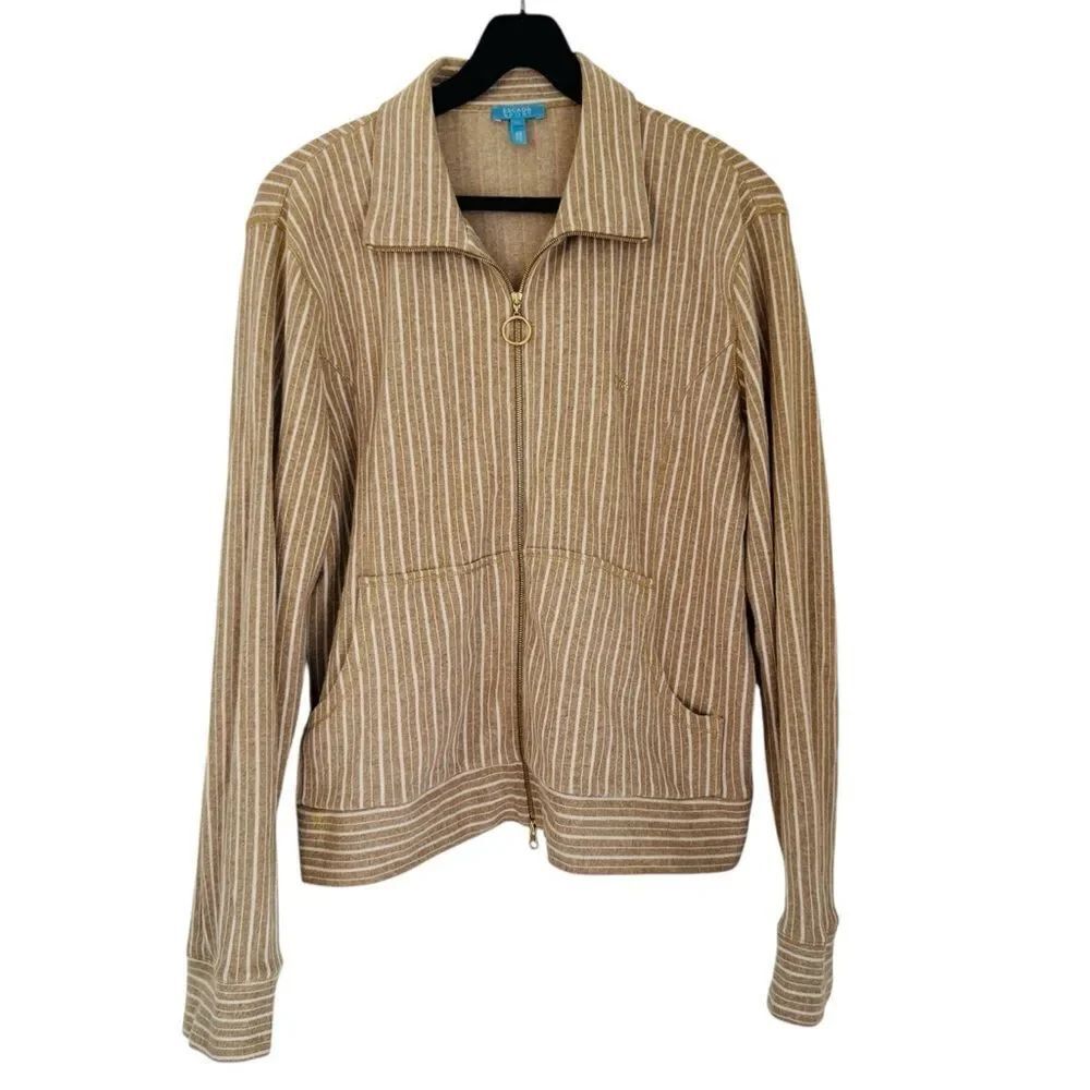 Escada Sport Beige Striped Bomber Jacket Size XL